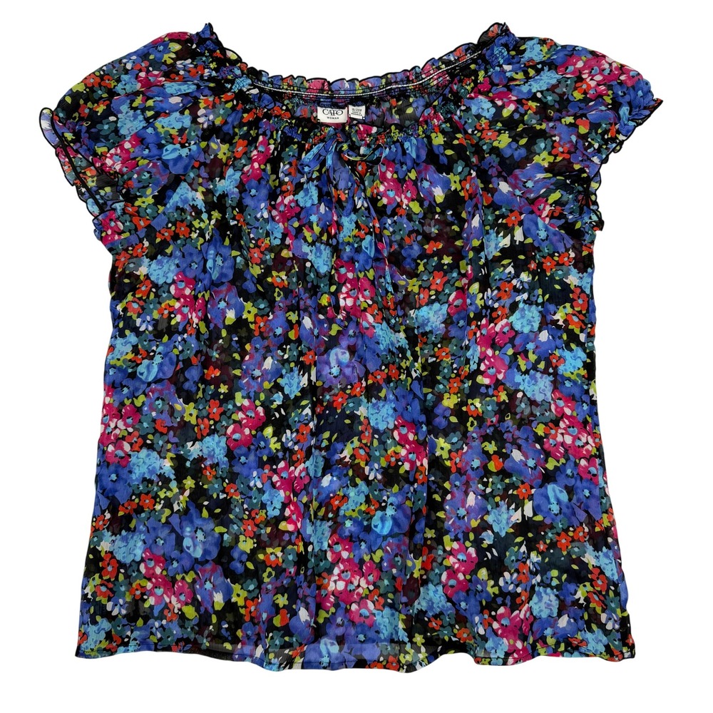 Cato Woman Floral Peasant Top 18/20W Multi Color Sheer Flutter Sleeve Blouse - Picture 12 of 12